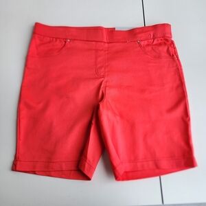 NWT Coral Bay Pink Stretch Elastic Waist Bermuda Shorts Mid Rise Women's Mid 16P